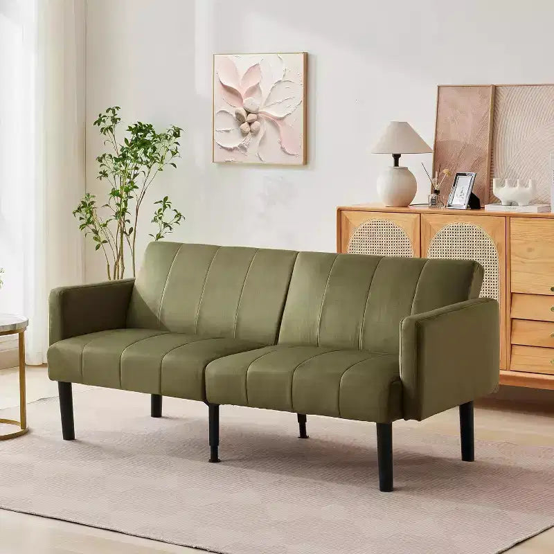 Canapé convertible réglable de 75,5 po, inclinable sur 3 positions avec design surélevé pour petits espaces (Gris/Vert)