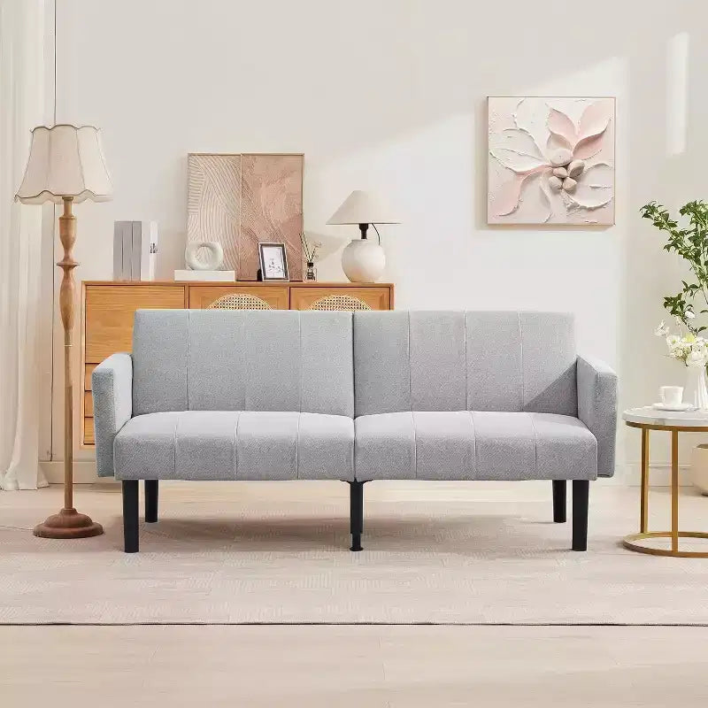 Canapé convertible réglable de 75,5 po, inclinable sur 3 positions avec design surélevé pour petits espaces (Gris/Vert)
