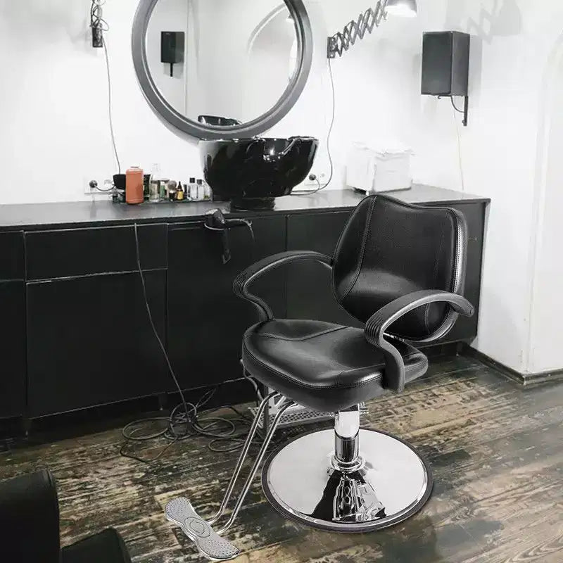 Chaise de coiffeur hydraulique noire Équipement de salon de beauté