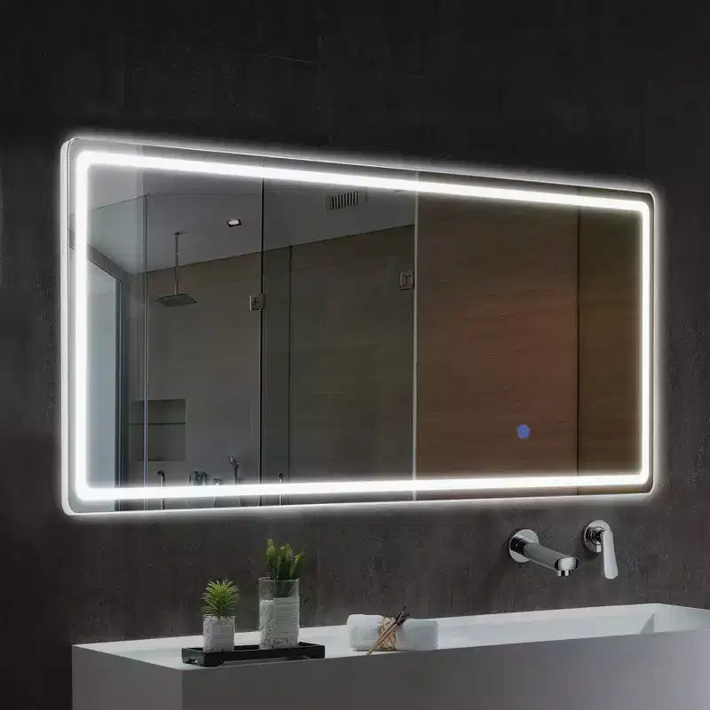 63x16 LED Rectangle Floor Mirror with Stand, HD Full-length Mirror with Aluminum Alloy Frame and 3 Color Temperature, Silver