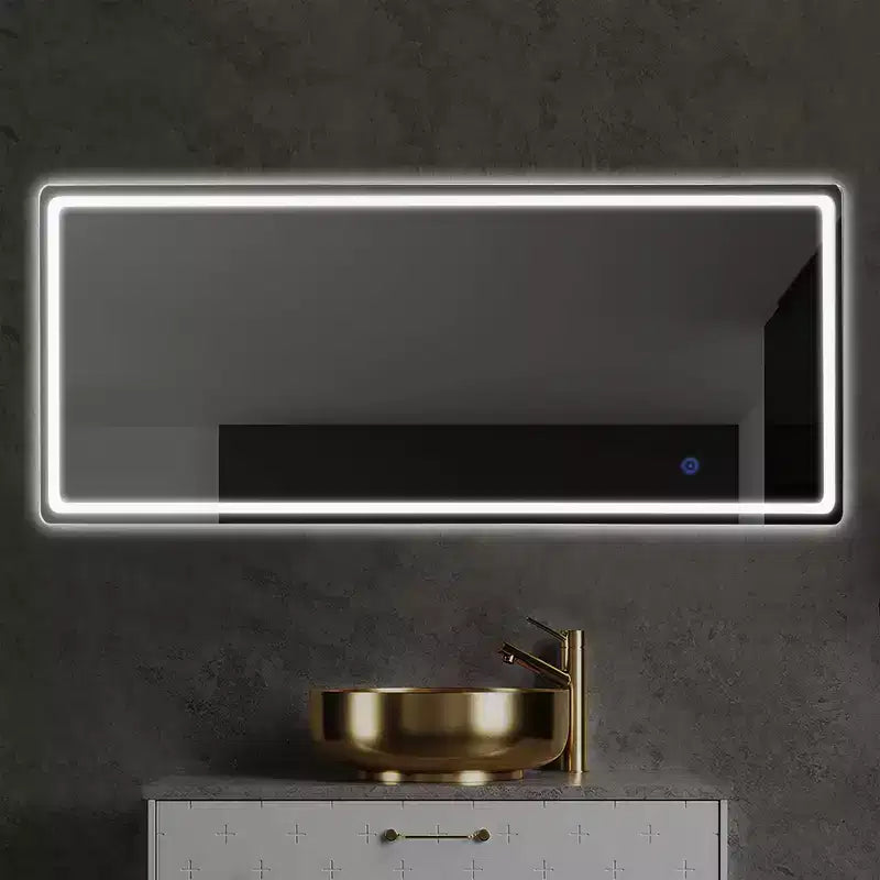 Miroir sur pied rectangulaire LED 63x16, Miroir pleine longueur HD avec cadre en alliage d'aluminium et 3 températures de couleur, Argent