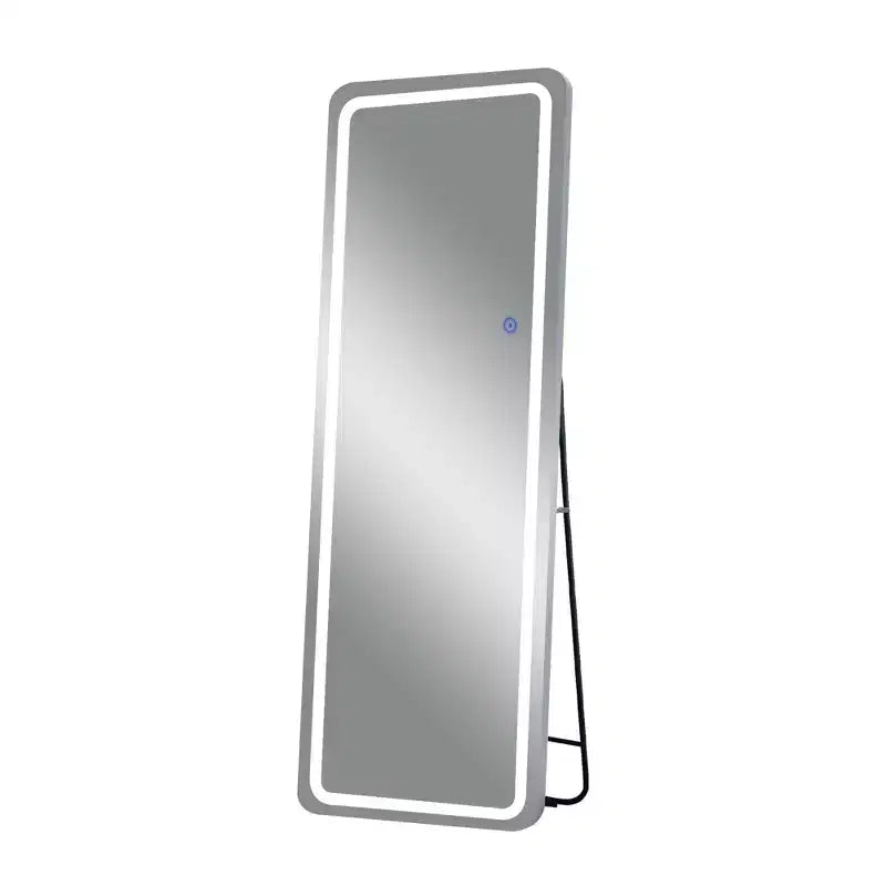 Miroir sur pied rectangulaire LED 63x16, Miroir pleine longueur HD avec cadre en alliage d'aluminium et 3 températures de couleur, Argent