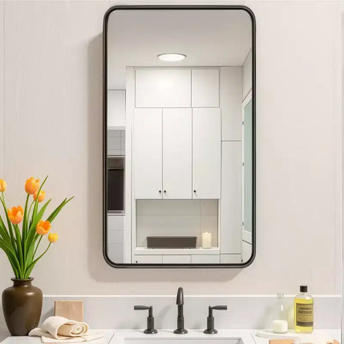 32x22 Rectangle Bathroom Mirror with Aluminum Alloy Frame, Wall Mounted Vanity Mirror for Bedroom Living Room Entryway, Black