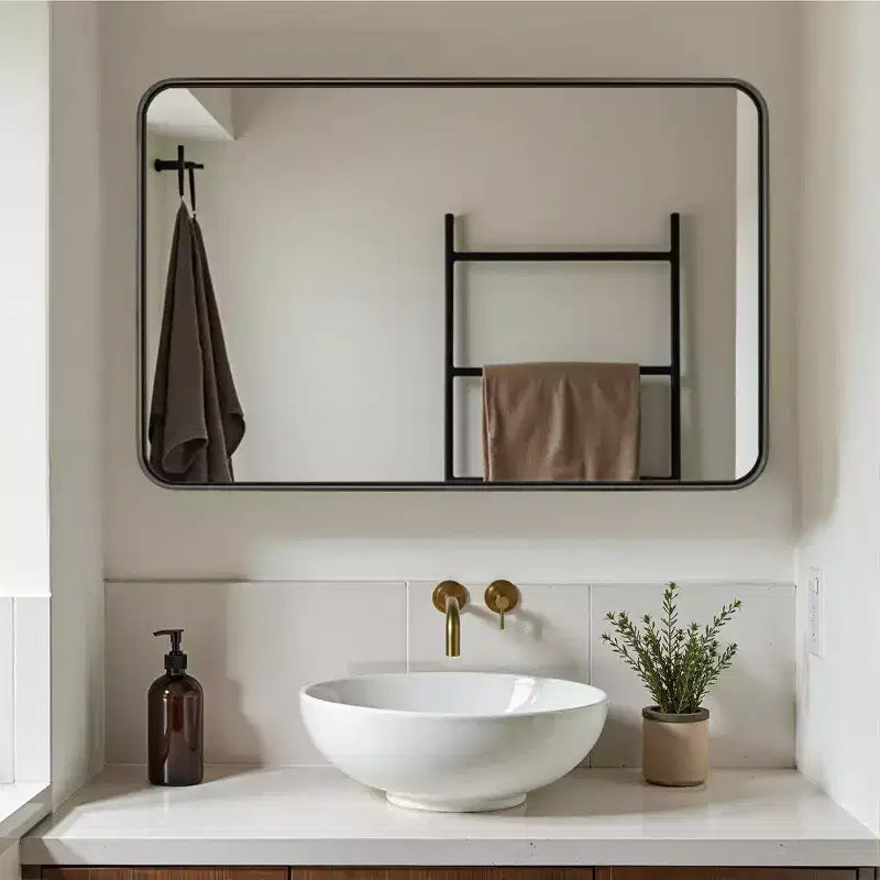 Miroir de salle de bain rectangulaire 32x22 avec cadre en alliage d'aluminium, miroir mural pour chambre à coucher, salon, entrée, noir