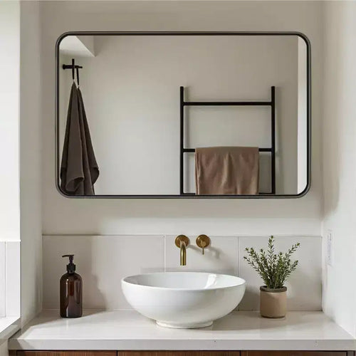 Miroir de salle de bain rectangulaire 32x22 avec cadre en alliage d'aluminium, miroir mural pour chambre à coucher, salon, entrée, noir