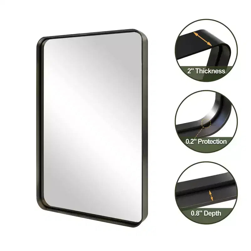Miroir de salle de bain rectangulaire 32x22 avec cadre en alliage d'aluminium, miroir mural pour chambre à coucher, salon, entrée, noir
