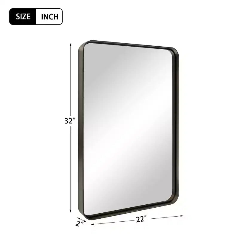 Miroir de salle de bain rectangulaire 32x22 avec cadre en alliage d'aluminium, miroir mural pour chambre à coucher, salon, entrée, noir