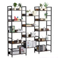 VEVOR Triple Metal Bookshelf, 14-Tier Industrial Bookshelf, Large Rustic Vintage Storage Bookcase , Freestanding Display Shelving Brown