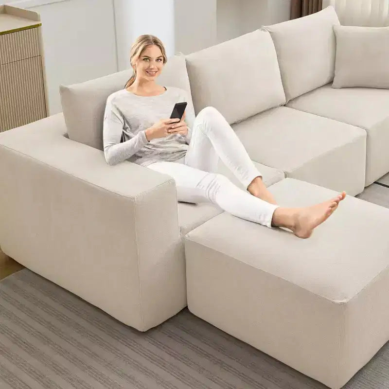 Canapés modulables d'angle, Canapé modulaire avec assise profonde, Canapé convertible en chenille rembourré avec compression d'éponge, Aucun assemblage requis