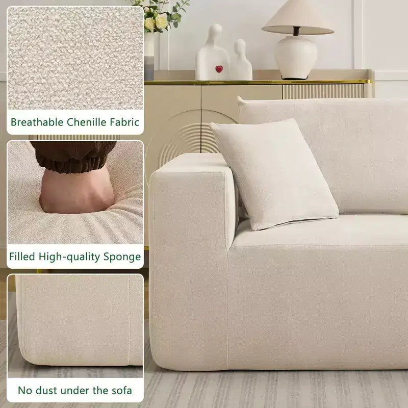 Canapés modulables d'angle, Canapé modulaire avec assise profonde, Canapé convertible en chenille rembourré avec compression d'éponge, Aucun assemblage requis