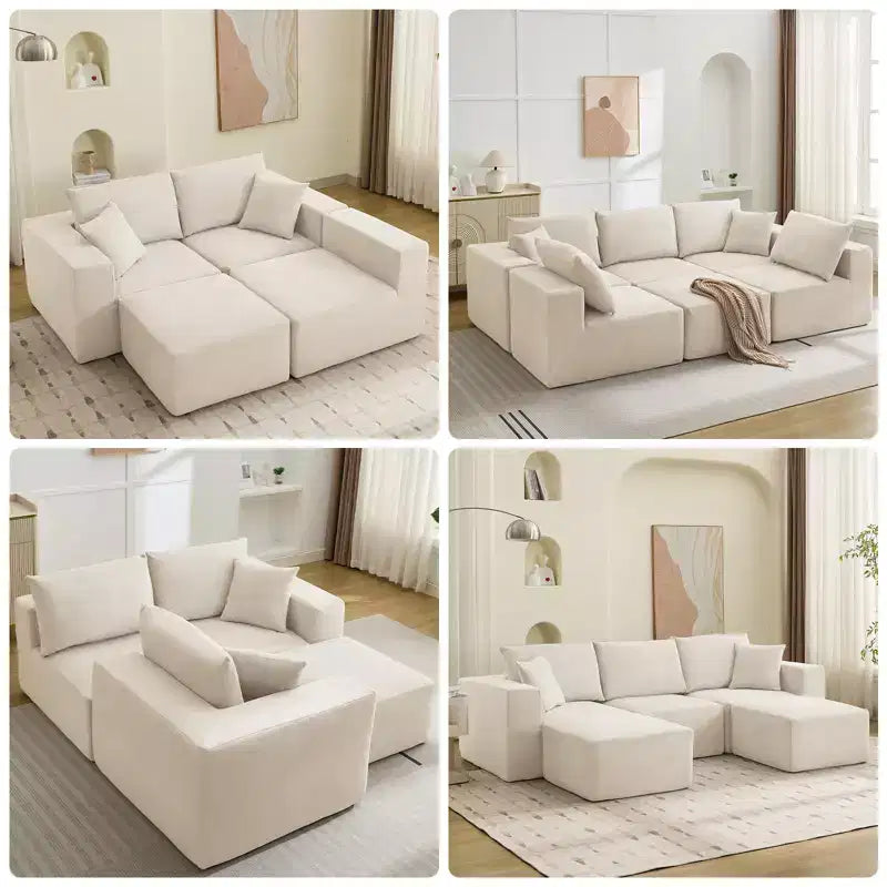 Canapés modulables d'angle, Canapé modulaire avec assise profonde, Canapé convertible en chenille rembourré avec compression d'éponge, Aucun assemblage requis