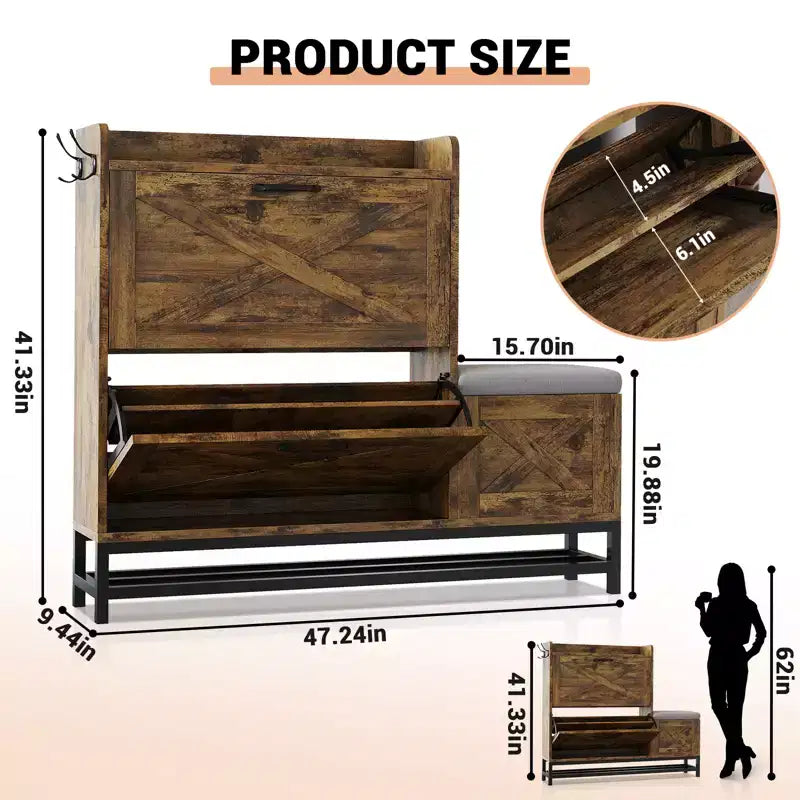 Meuble à chaussures avec 2 tiroirs basculants et coussin d'assise rembourré – Étagère étroite de rangement pour chaussures, pour entrée, porte d'entrée, hall, couloir, en bois aseptisé