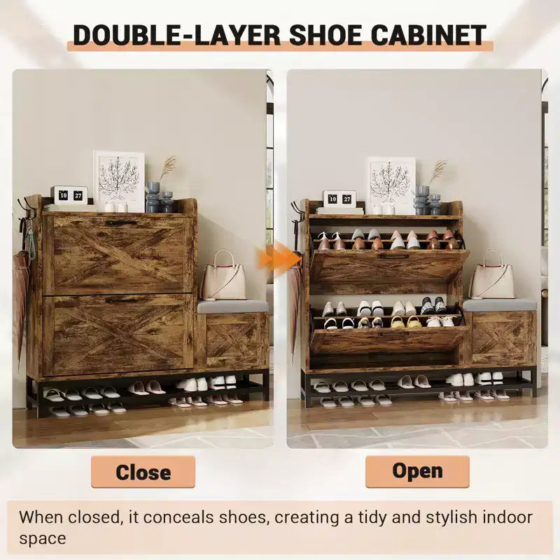 Meuble à chaussures avec 2 tiroirs basculants et coussin d'assise rembourré – Étagère étroite de rangement pour chaussures, pour entrée, porte d'entrée, hall, couloir, en bois aseptisé
