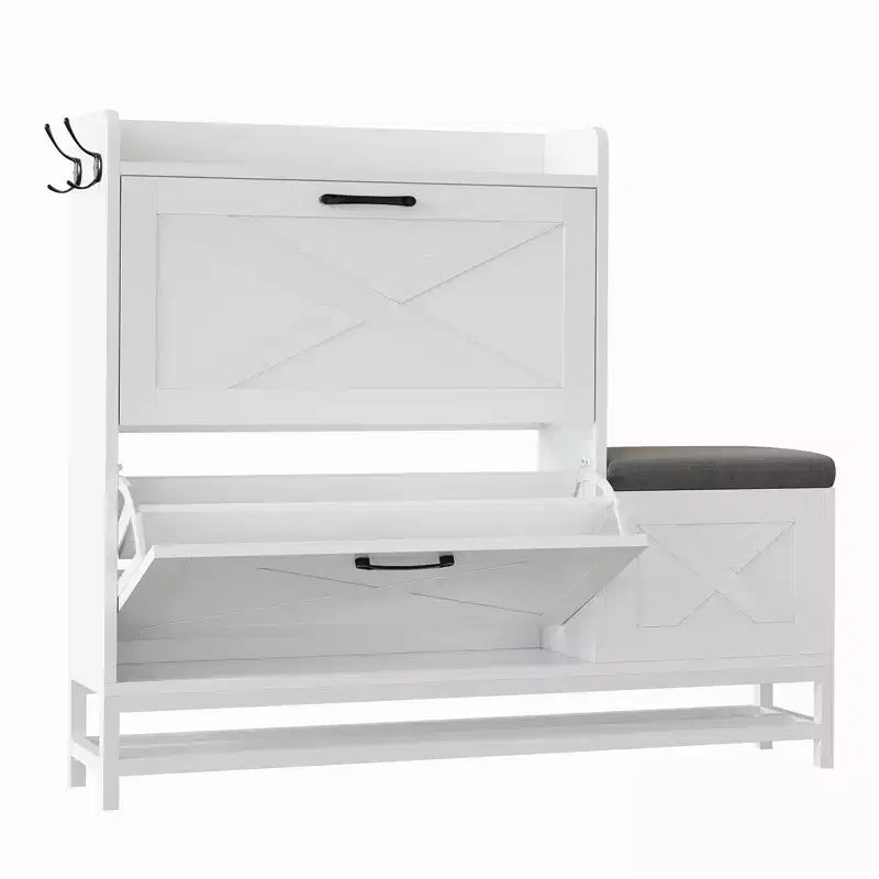 Meuble à chaussures avec 2 tiroirs basculants et coussin d'assise rembourré – Étagère étroite de rangement pour chaussures, pour entrée, porte d'entrée, hall, couloir, en bois aseptisé