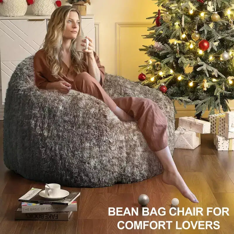 Fauteuils Poires pour Adultes, Fauteuil Poire en Fausse Fourrure avec Garnissage, Canapé Poire Doux en Peluche pour Salon avec Accoudoirs, Idéal pour la Lecture