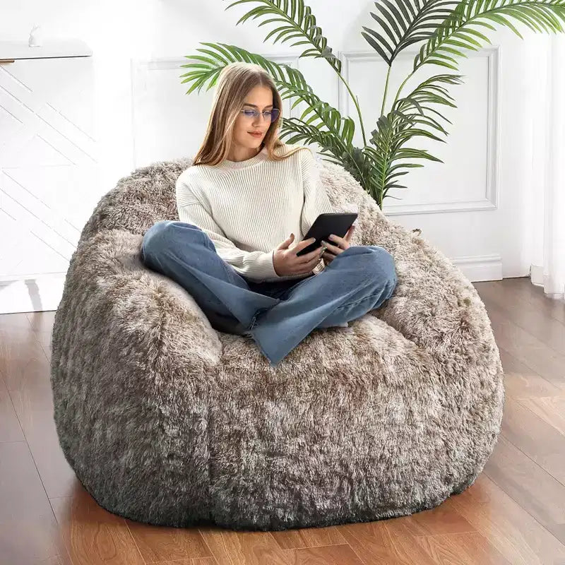 Fauteuils Poires pour Adultes, Fauteuil Poire en Fausse Fourrure avec Garnissage, Canapé Poire Doux en Peluche pour Salon avec Accoudoirs, Idéal pour la Lecture