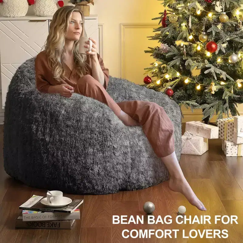 Fauteuils Poires pour Adultes, Fauteuil Poire en Fausse Fourrure avec Garnissage, Canapé Poire Doux en Peluche pour Salon avec Accoudoirs, Idéal pour la Lecture