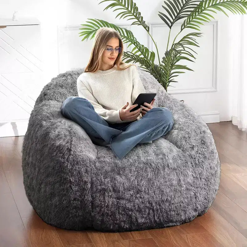 Fauteuils Poires pour Adultes, Fauteuil Poire en Fausse Fourrure avec Garnissage, Canapé Poire Doux en Peluche pour Salon avec Accoudoirs, Idéal pour la Lecture