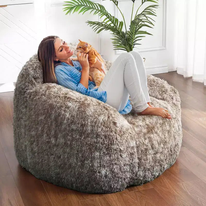 Fauteuils Poires pour Adultes, Fauteuil Poire en Fausse Fourrure avec Garnissage, Canapé Poire Doux en Peluche pour Salon avec Accoudoirs, Idéal pour la Lecture