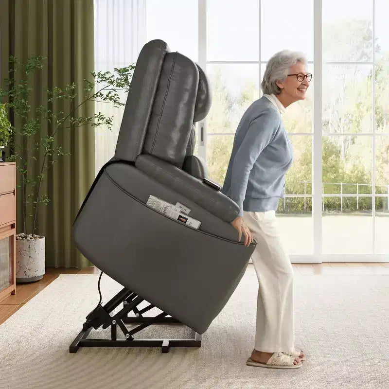 Fauteuil inclinable releveur, canapé, en cuir PU, 3 positions réglables, poches de rangement latérales et porte-gobelets, fauteuil releveur électrique, pour salon