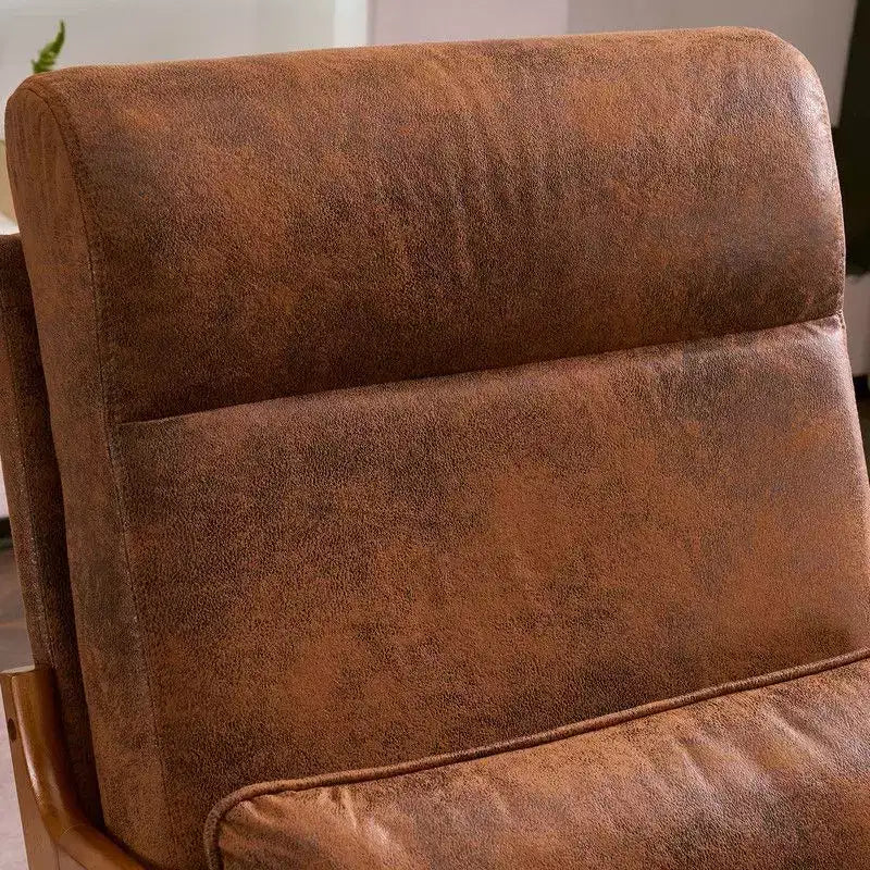 Chaise de loisirs d'intérieur en lin avec accoudoirs et dossier en bois massif et cadre en fer, dossier haut.