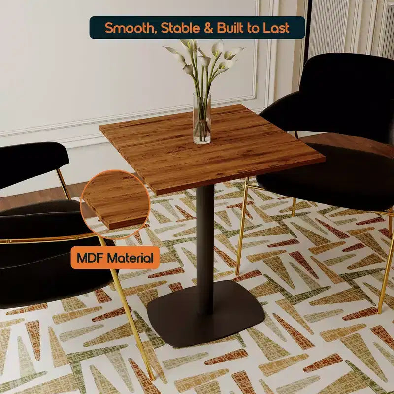 Table de salle à manger carrée de 60 cm avec plateau en MDF et piètement carré en acier pour cuisine, salle à manger et pub