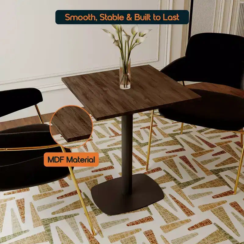 Table de salle à manger carrée de 60 cm avec plateau en MDF et piètement carré en acier pour cuisine, salle à manger et pub