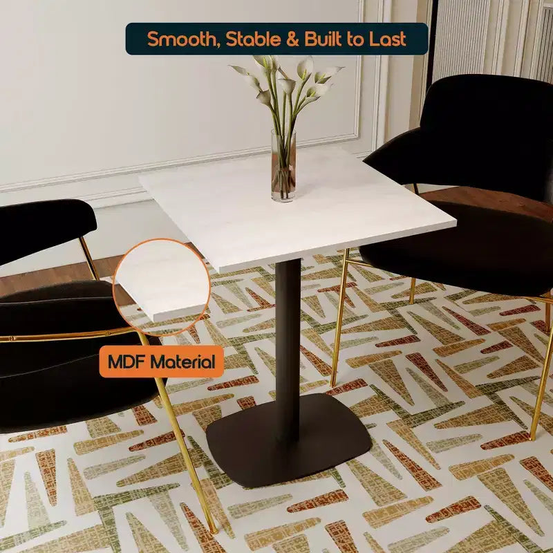 Table de salle à manger carrée de 60 cm avec plateau en MDF et piètement carré en acier pour cuisine, salle à manger et pub