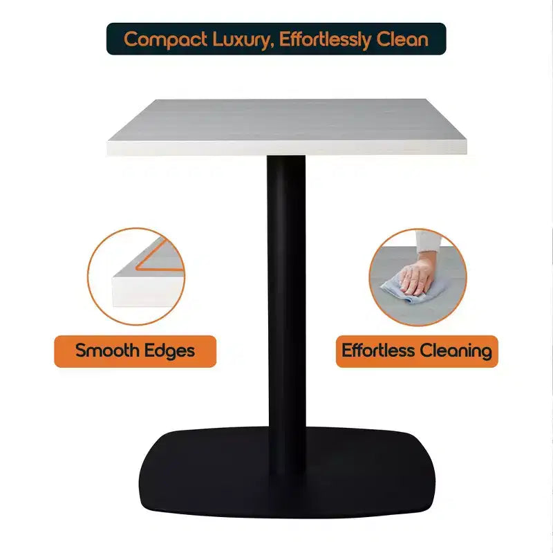 Table de salle à manger carrée de 60 cm avec plateau en MDF et piètement carré en acier pour cuisine, salle à manger et pub