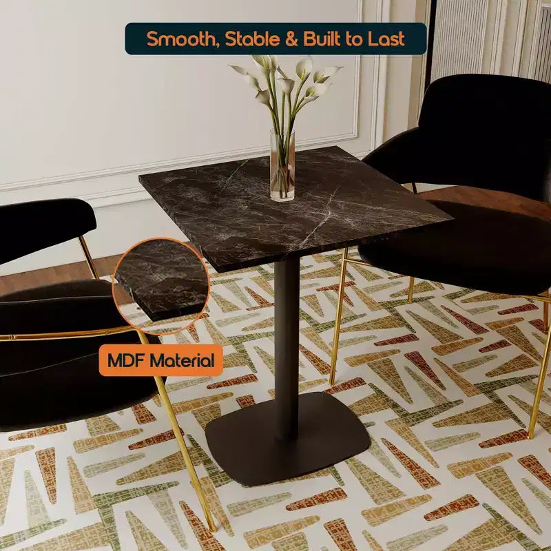 Table de salle à manger carrée de 60 cm avec plateau en MDF et piètement carré en acier pour cuisine, salle à manger et pub