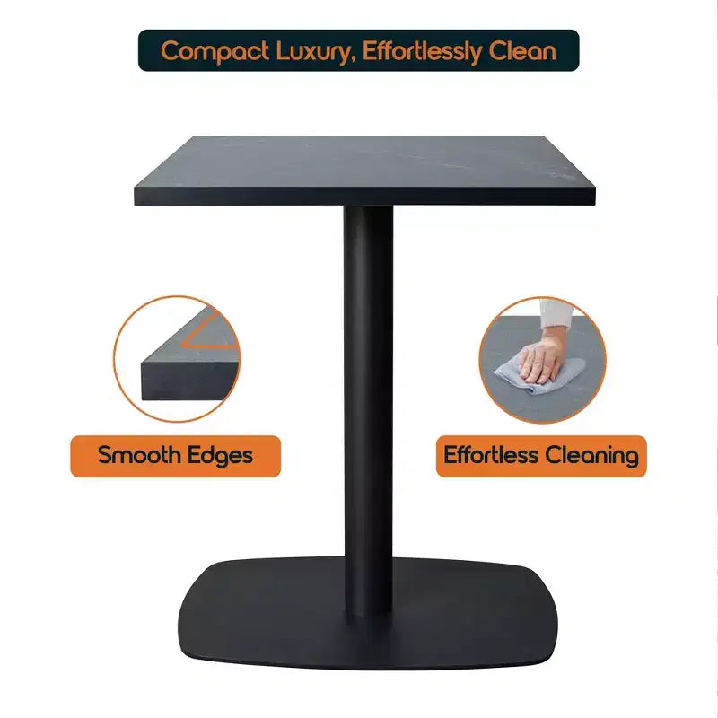 Table de salle à manger carrée de 60 cm avec plateau en MDF et piètement carré en acier pour cuisine, salle à manger et pub