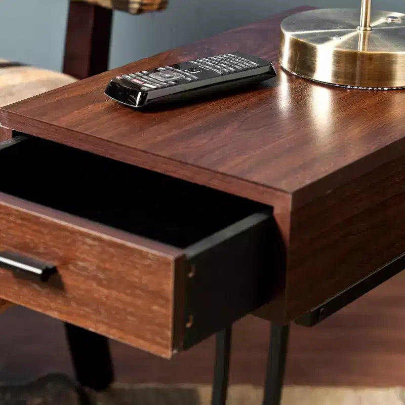 Table d'appoint avec prises et ports USB - Marron - SEI
