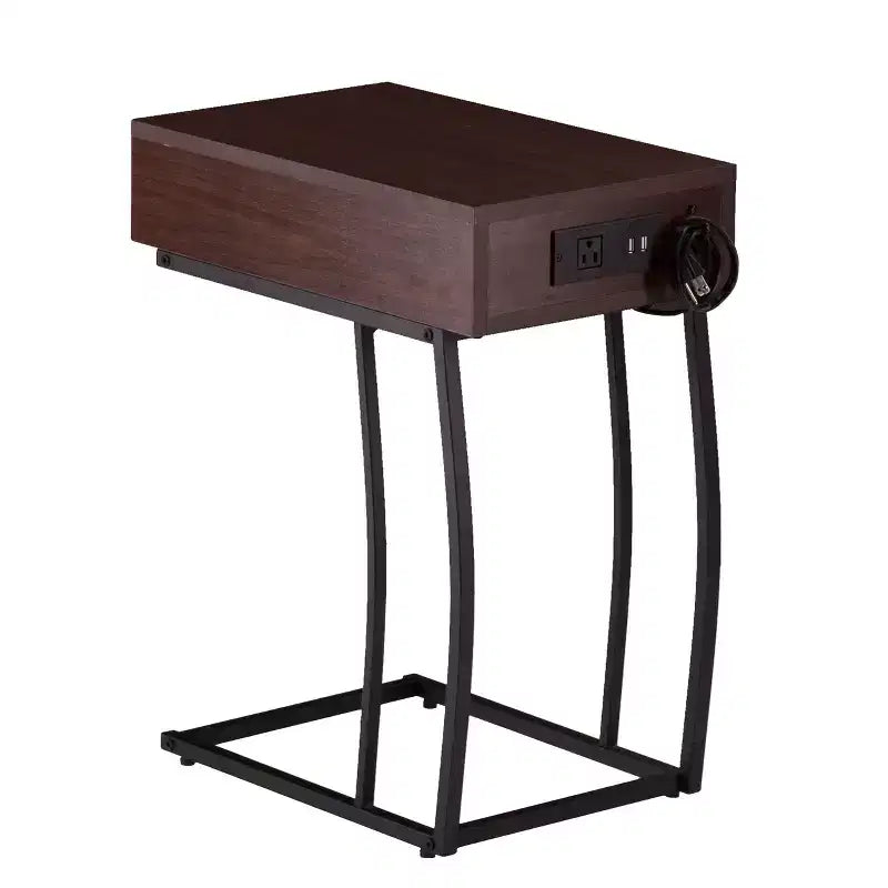 Table d'appoint avec prises et ports USB - Marron - SEI
