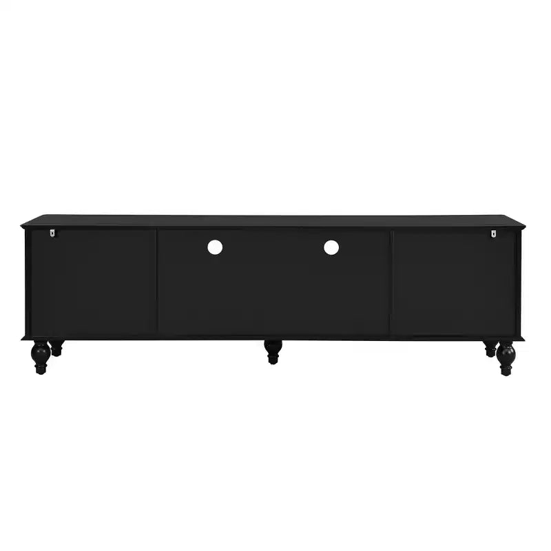 Meuble TV moderne avec compartiment ouvert, 2 tiroirs, 2 placards et 5 pieds solides pour salon, noir