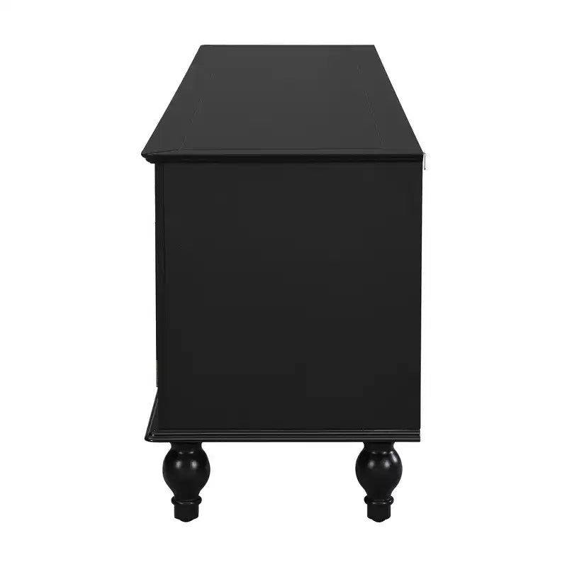 Meuble TV moderne avec compartiment ouvert, 2 tiroirs, 2 placards et 5 pieds solides pour salon, noir