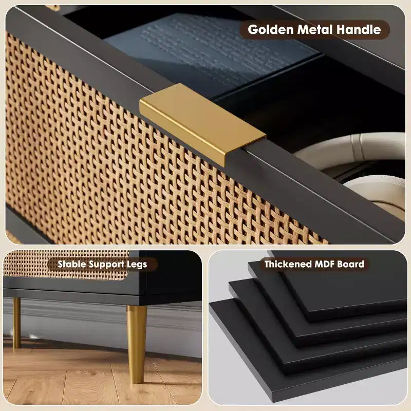 Commode à 6 tiroirs en rotin pour chambre à coucher, grande commode double avec tiroirs profonds, commode pour placard avec plateau large, longue commode en bois