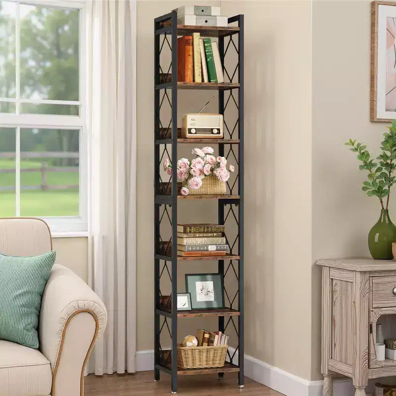Bibliothèque polyvalente à 7 niveaux pour livres, objets de décoration, cuisine et salle de bain.