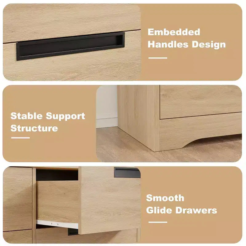 Commode à 4 tiroirs pour chambre à coucher, commode naturelle avec poignées encastrées, organisateur en bois pour salon, couloir et entrée