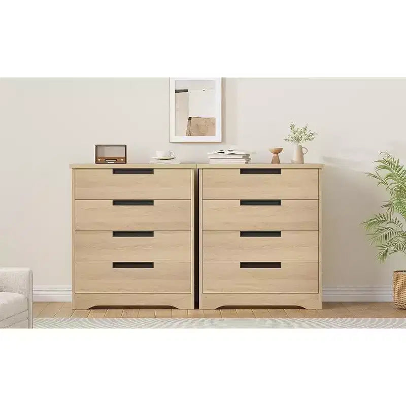 Commode à 4 tiroirs pour chambre à coucher, commode naturelle avec poignées encastrées, organisateur en bois pour salon, couloir et entrée