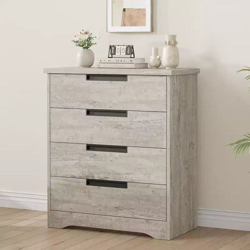Commode à 4 tiroirs pour chambre à coucher, commode naturelle avec poignées encastrées, organisateur en bois pour salon, couloir et entrée