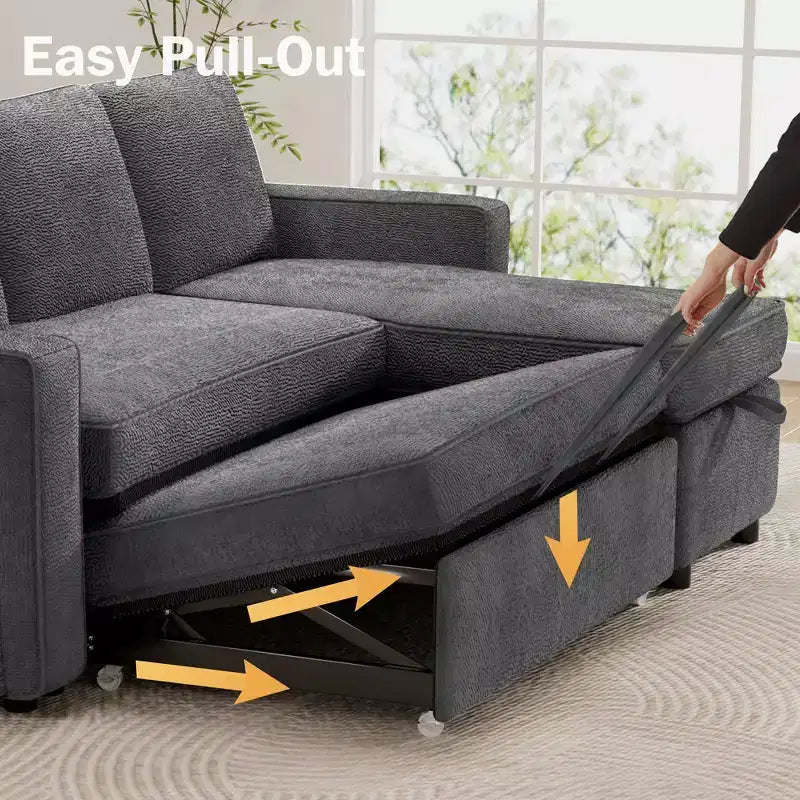 Canapé-lit convertible Dyonery 2-en-1 avec méridienne de rangement réversible pour chambre 81 – Canapé d'angle en L avec poches latérales
