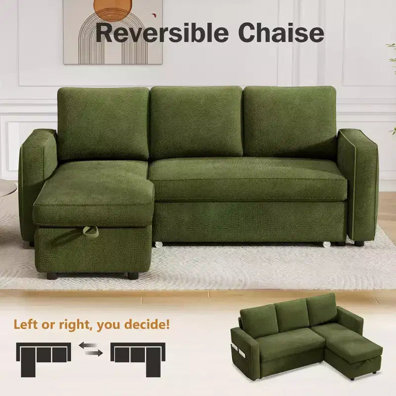 Canapé-lit convertible Dyonery 2-en-1 avec méridienne de rangement réversible pour chambre 81 – Canapé d'angle en L avec poches latérales