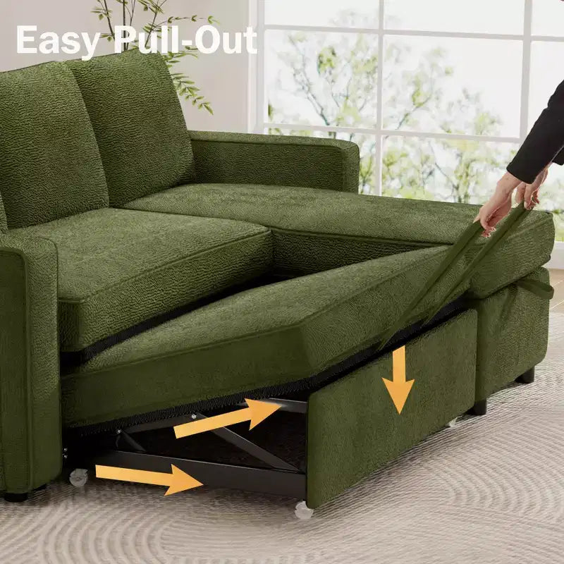 Canapé-lit convertible Dyonery 2-en-1 avec méridienne de rangement réversible pour chambre 81 – Canapé d'angle en L avec poches latérales