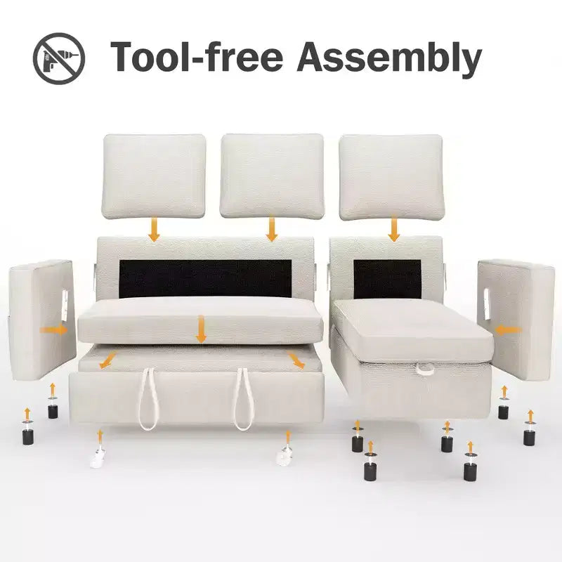 Canapé-lit convertible Dyonery 2-en-1 avec méridienne de rangement réversible pour chambre 81 – Canapé d'angle en L avec poches latérales