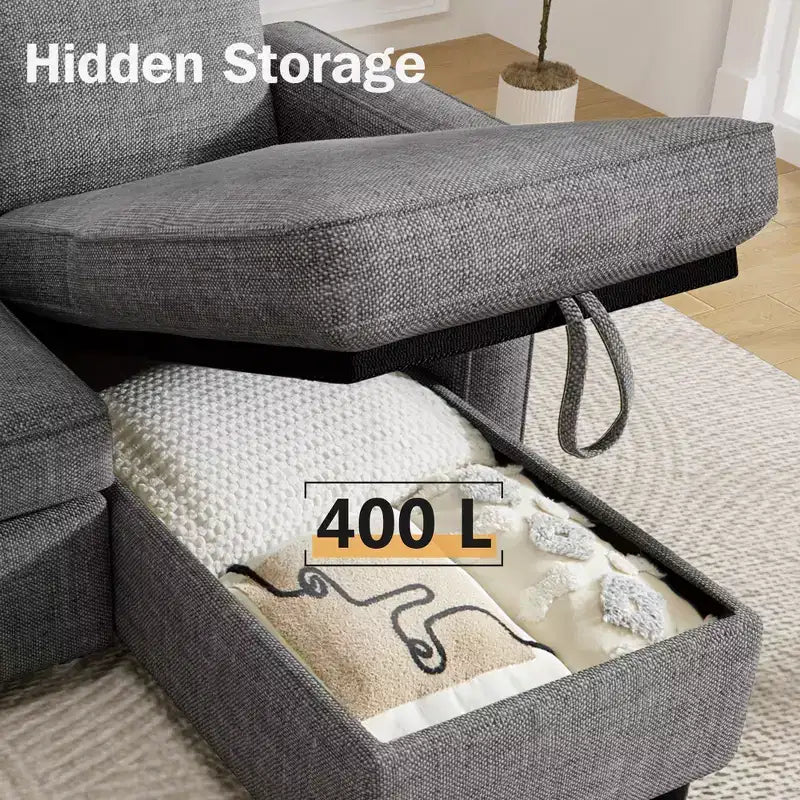 Canapé-lit convertible Dyonery 2-en-1 avec méridienne de rangement réversible pour chambre 81 – Canapé d'angle en L avec poches latérales
