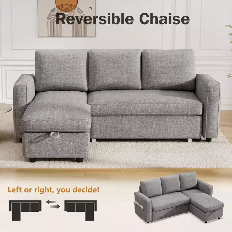Canapé-lit convertible Dyonery 2-en-1 avec méridienne de rangement réversible pour chambre 81 – Canapé d'angle en L avec poches latérales