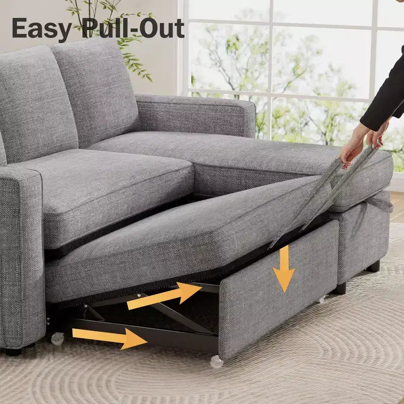 Canapé-lit convertible Dyonery 2-en-1 avec méridienne de rangement réversible pour chambre 81 – Canapé d'angle en L avec poches latérales