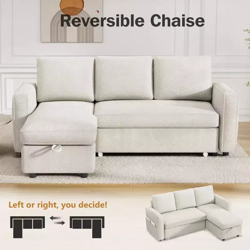 Canapé-lit convertible Dyonery 2-en-1 avec méridienne de rangement réversible pour chambre 81 – Canapé d'angle en L avec poches latérales