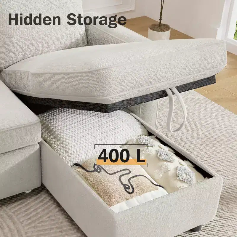 Canapé-lit convertible Dyonery 2-en-1 avec méridienne de rangement réversible pour chambre 81 – Canapé d'angle en L avec poches latérales