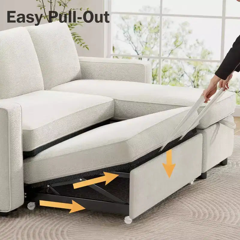 Canapé-lit convertible Dyonery 2-en-1 avec méridienne de rangement réversible pour chambre 81 – Canapé d'angle en L avec poches latérales